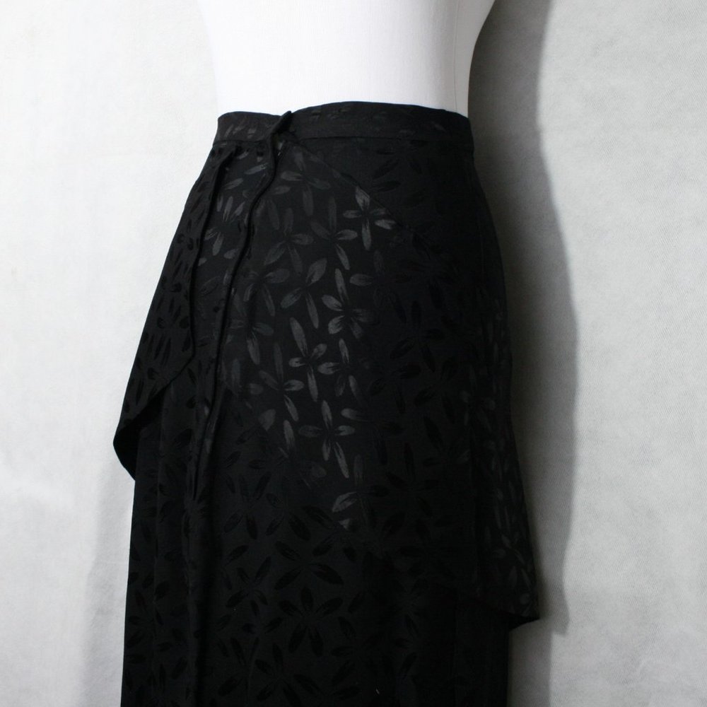 Vintage 40's Black Crepe Floral Midi Skirt w/ Peplum SZ XS EUC - Picture 5 of 7
